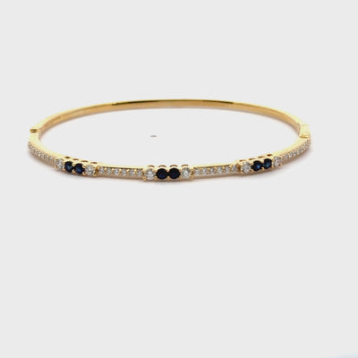18K Yellow Gold Diamond & Sapphire Bangle