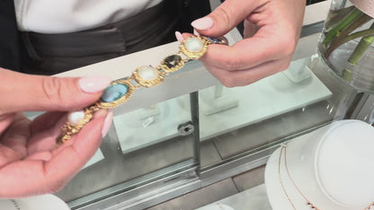 Heirloom Bracelet 14K Yellow Gold, Mobe Pearl, Cameo and Smokey Topaz
