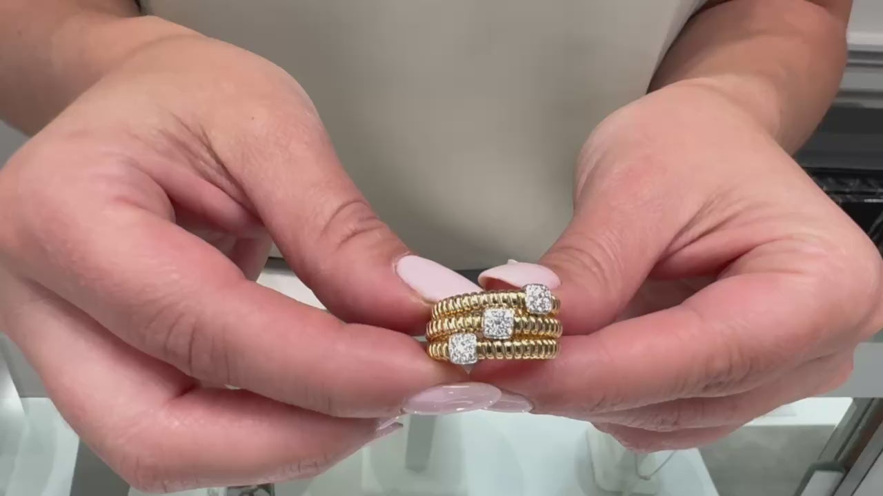 Flexible Ridged Wrap Ring with Square Stations of Diamonds in 18K Yellow Gold