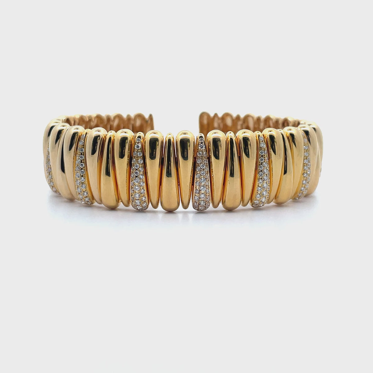 18K Yellow Gold 1.12 Carat Diamond Open Cuff Bangle Bracelet