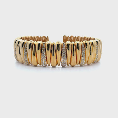 18K Yellow Gold 1.12 Carat Diamond Open Cuff Bangle Bracelet