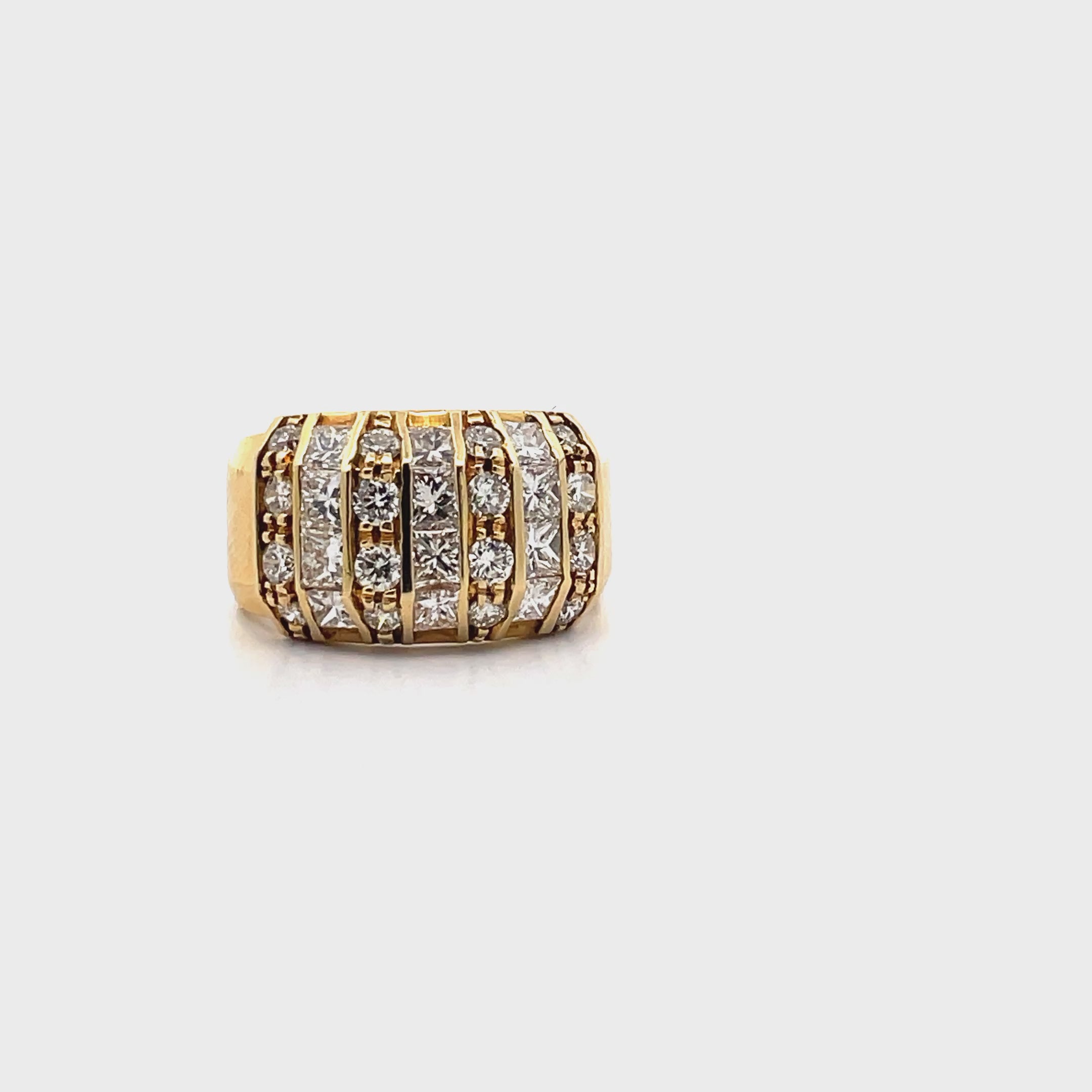 Vintage Multirow Diamond Ring with Princess Cut and Round Diamonds 2.05 Carats Total