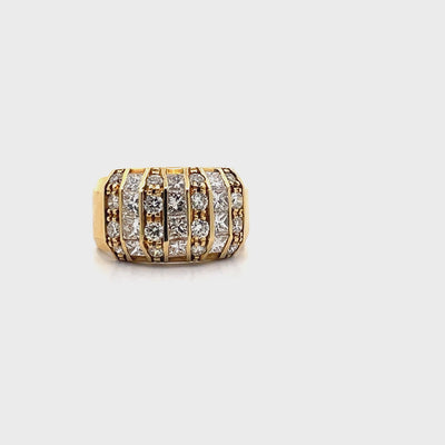Vintage Multirow Diamond Ring with Princess Cut and Round Diamonds 2.05 Carats Total