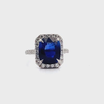 18K White Gold Blue Sapphire & Diamond Ring