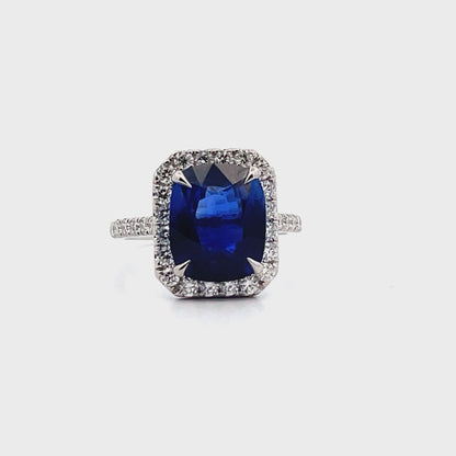 18K White Gold Blue Sapphire & Diamond Ring