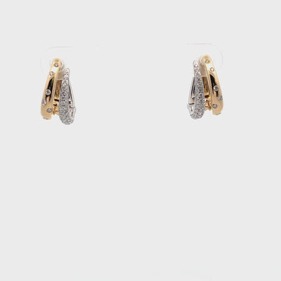 14K Yellow And White Two-Tone Gold Double Hoop Earrings With Round Diamonds Totaling 0.52 Carats, Hinged Snap Back Closures