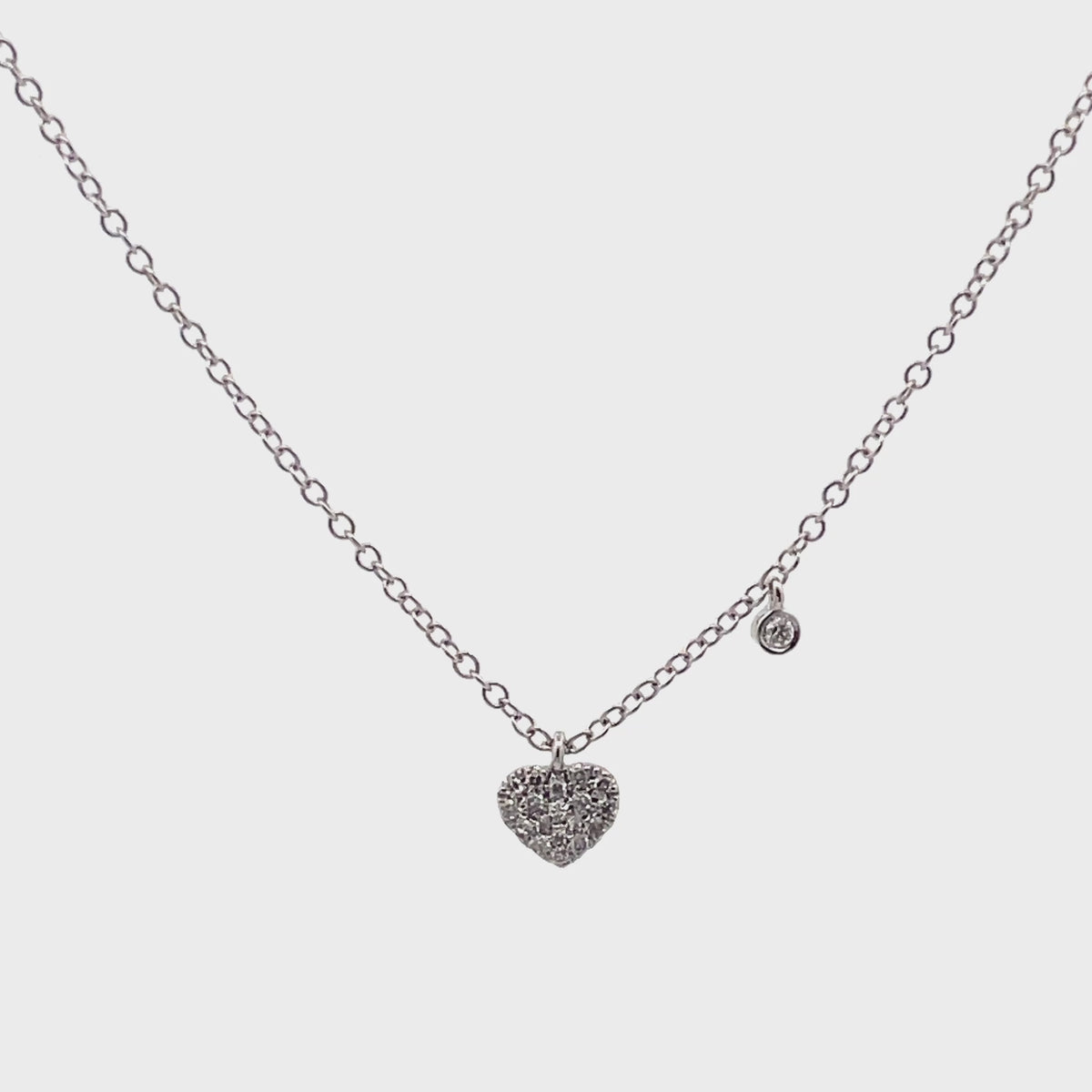 Meira T N14609/WG 14K White Gold Diamond Mini Heart Pendant Adjustable Necklace