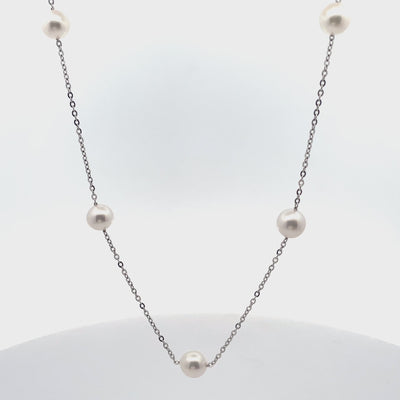 14K White Gold 6.5mm Akoya Cultured Pearl Necklace