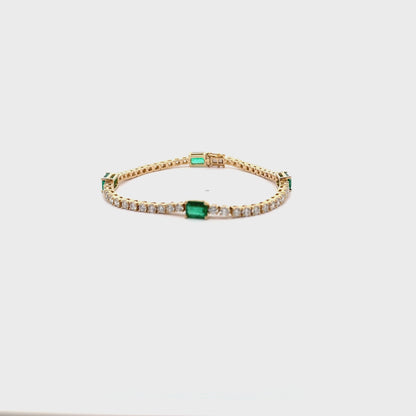 14K Yellow Gold Bracelet with Emeralds & Diamonds