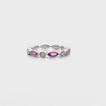 14K White Gold Pink Sapphire & Diamond Eternity Band
