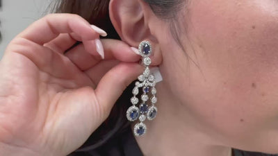 18K White Gold Blue Sapphire and Diamond Chandelier Earrings