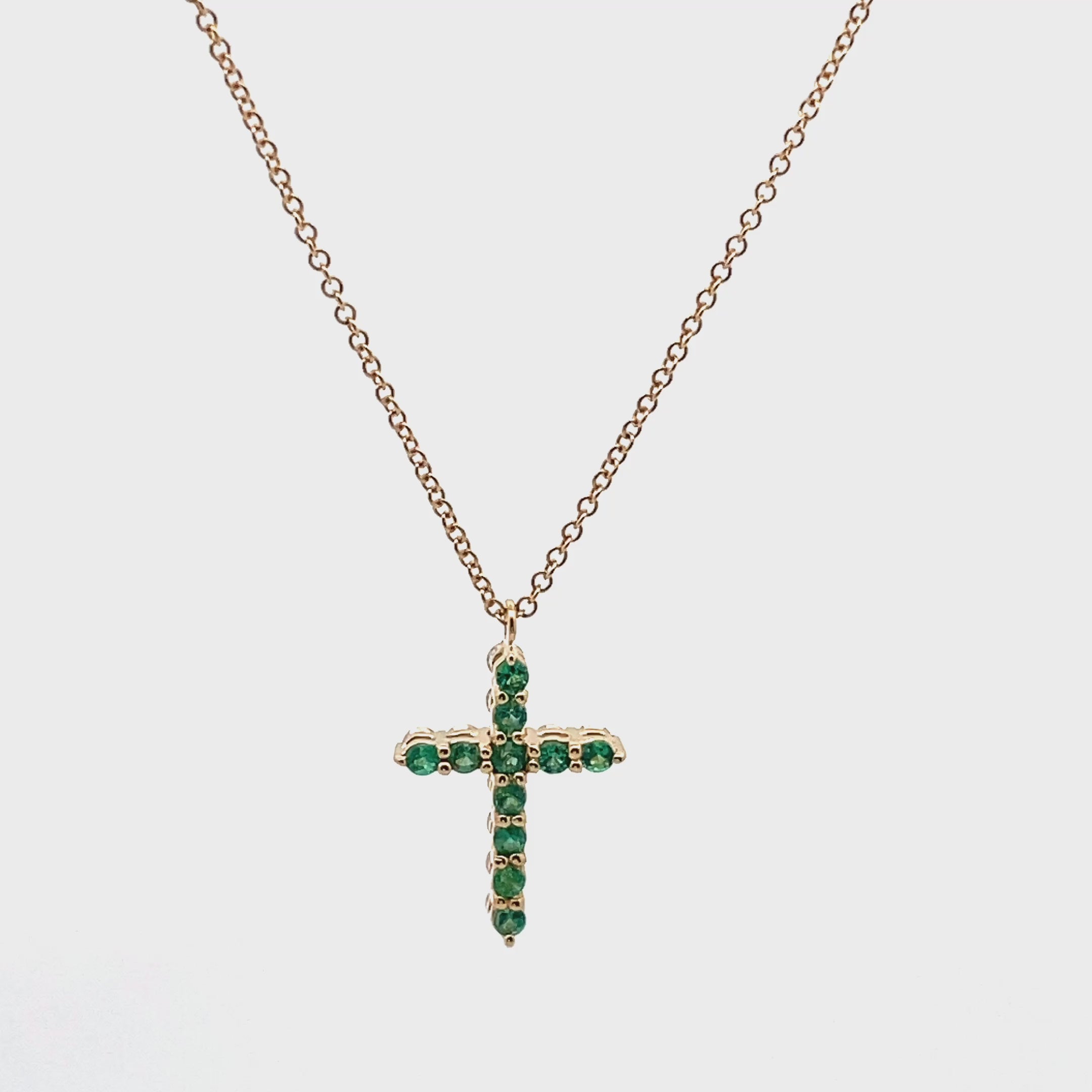 Reversible Emerald & Diamond Cross Necklace in 18K Yellow Gold