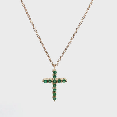 Reversible Emerald & Diamond Cross Necklace in 18K Yellow Gold
