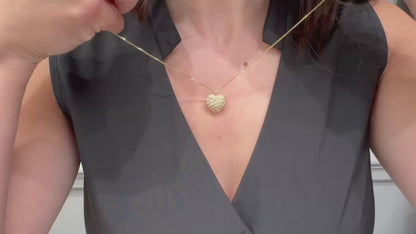 Pave Heart Pendant Necklace with Round Diamonds in 14K Yellow Gold