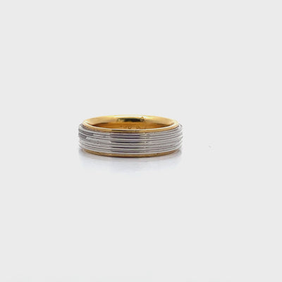 Platinum & 18K Yellow Gold Wedding Band with Linear Details