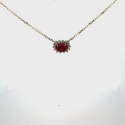 14K & 18K Yellow Gold Cabochon Ruby & Diamond Necklace