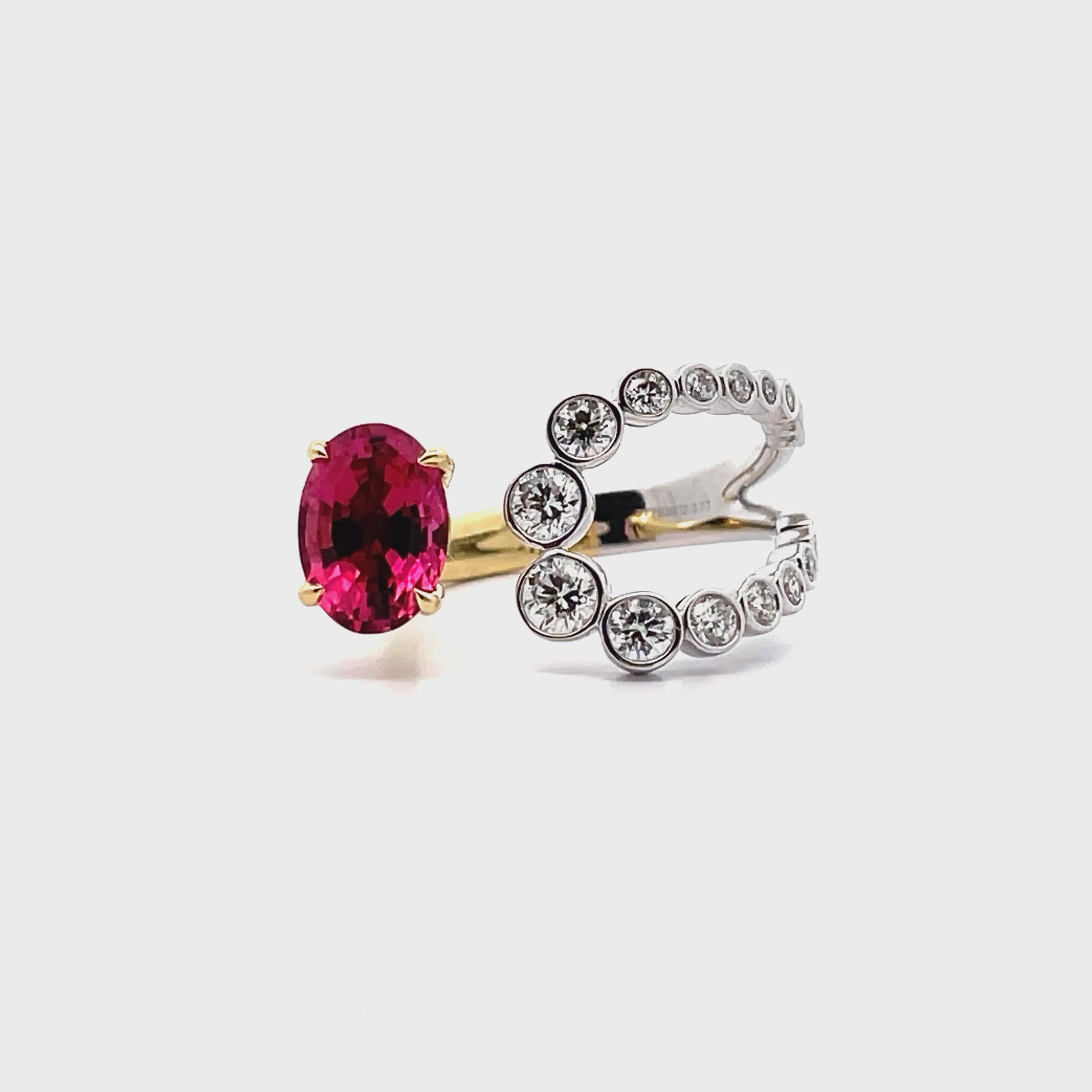 Load video: Simon G. LR3326 18K Gold Two Tone Ruby &amp; Diamond Ring