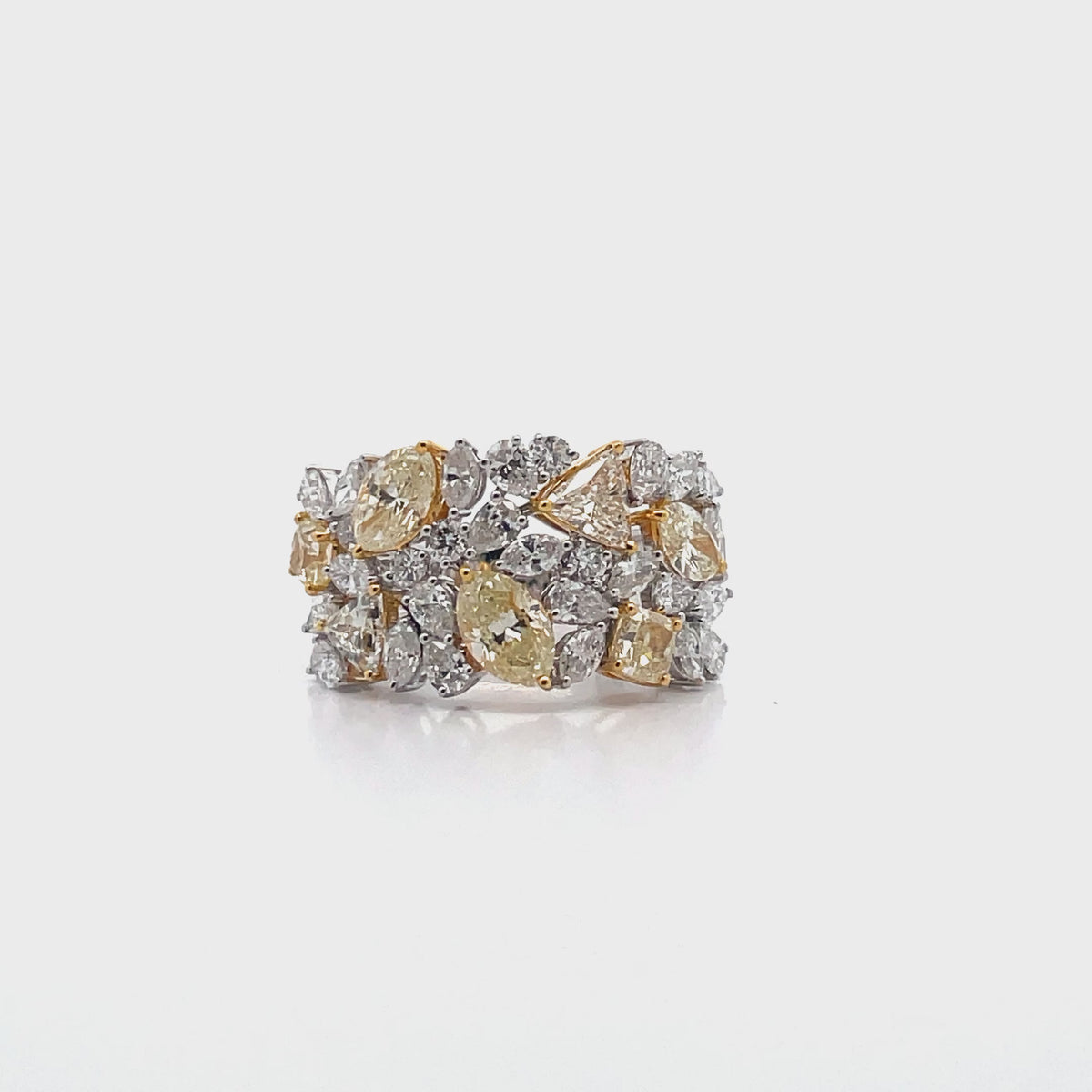 18K Two Tone Fancy Shaped Yellow & White Diamond Ring