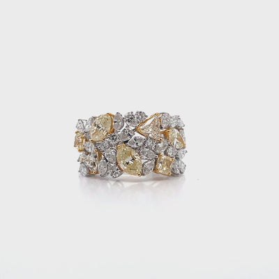 18K Two Tone Fancy Shaped Yellow & White Diamond Ring