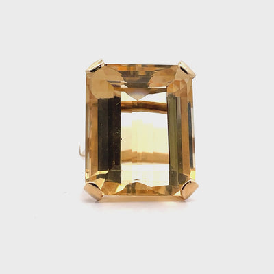 Vintage Emerald-Cut Citrine 19x23mm Ring in 14K Yellow Gold