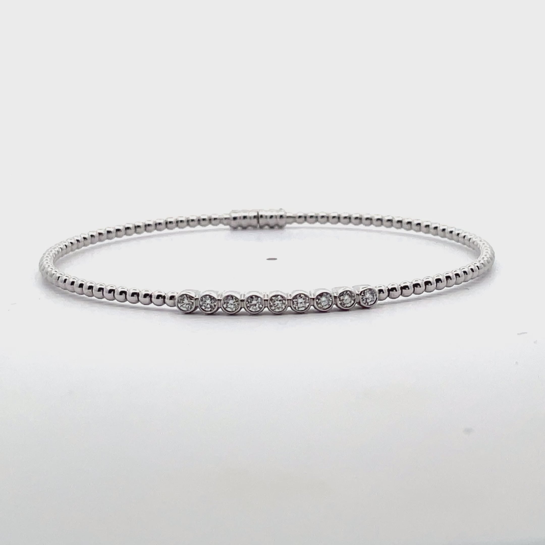 Simon G. LB2519 18K White Gold Stackable Beaded Bangle Bracelet with Diamonds