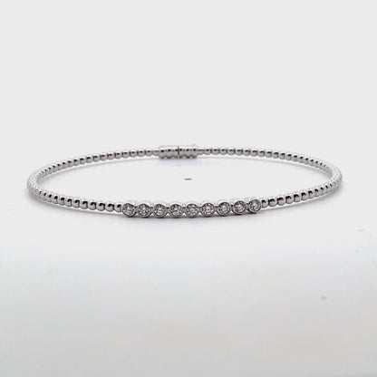Simon G. LB2519 18K White Gold Stackable Beaded Bangle Bracelet with Diamonds