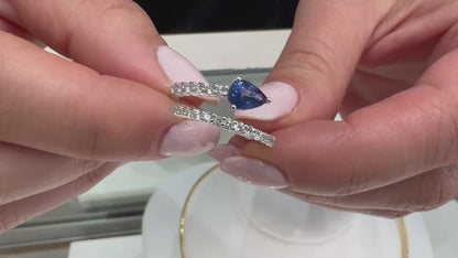 14K White Gold Diamond and Blue Sapphire Bypass Ring