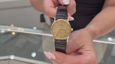 Pre-Owned Omega DeVille 14K Yellow Gold Watch, Round Dial with New Genuine Lizard Band