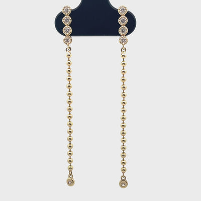 Meira T 1E9935/YG 14K Yellow Gold Diamond and Bead Long Dangle Earrings