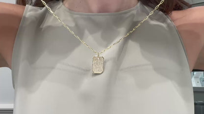 14K Yellow Gold Tag Pendant Necklace with Diamonds