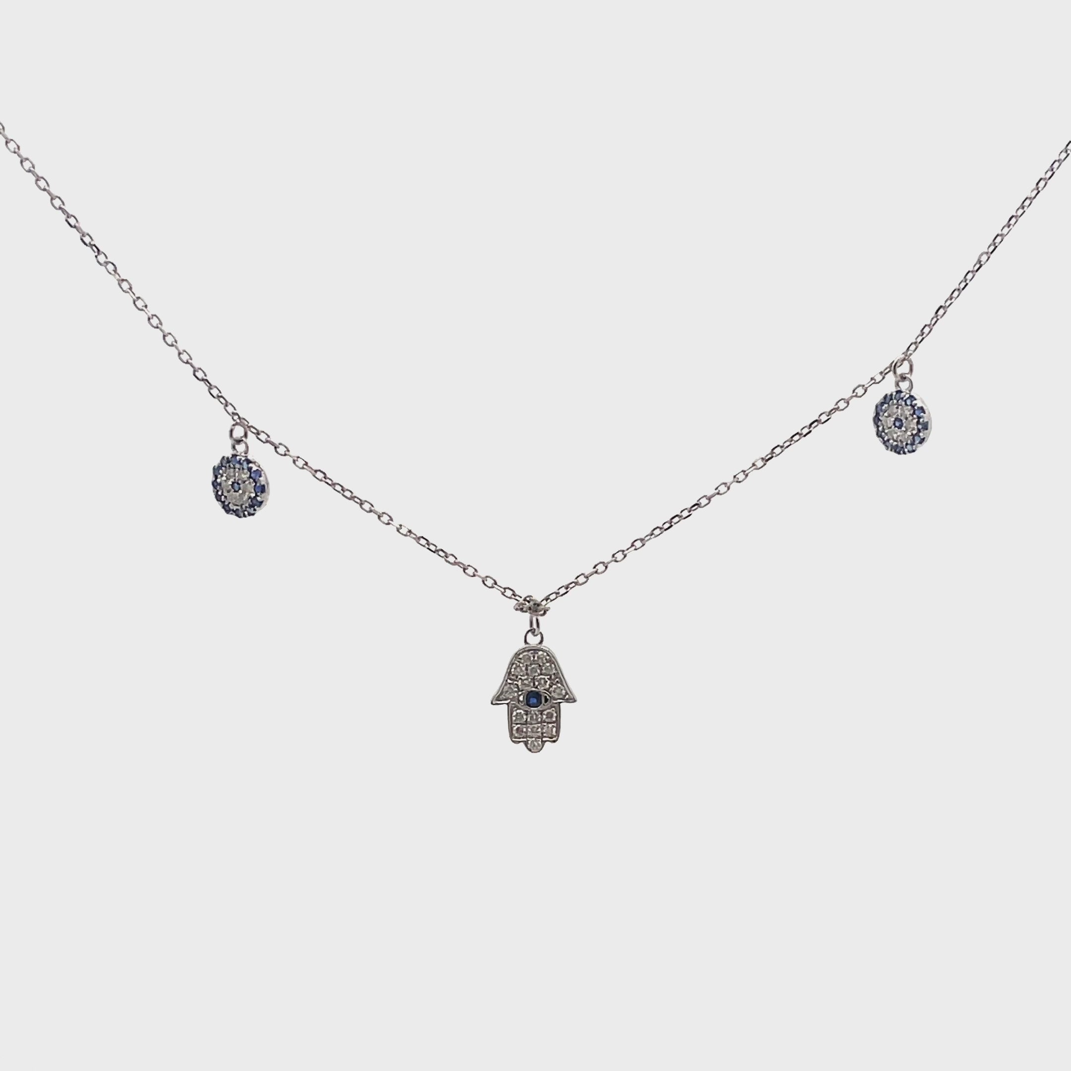 18K White Gold Hamsa & Evil Eye Necklace