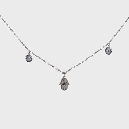 18K White Gold Hamsa & Evil Eye Necklace
