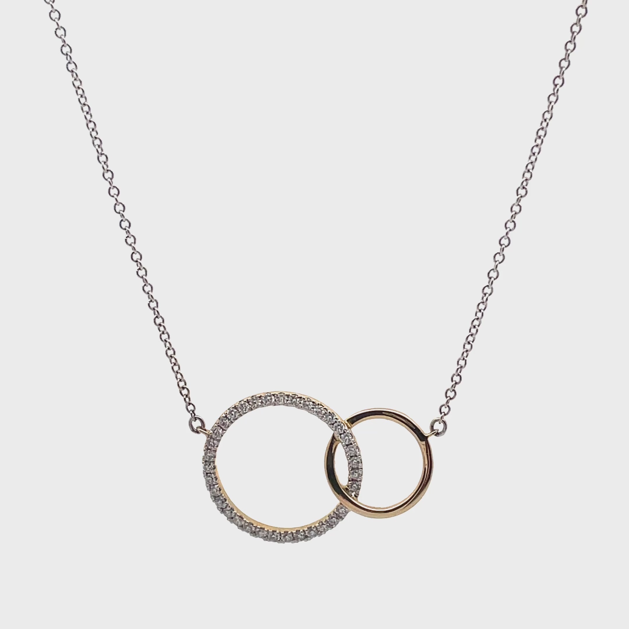 Zeghani ZP954 Two Tone 14K Gold Interlocking Circle Necklace with Diamonds 0.16 Carats