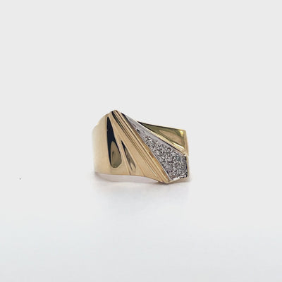 14K Yellow Gold 0.05 Carat Diamond Asymmetric Pinky Ring