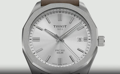 Tissot T151.422.16.031.00 PRC 100 Solar 39mm Watch with Leather Strap and Silver Dial
