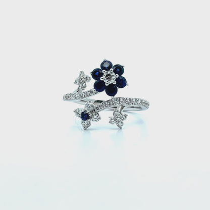Simon G. LR3117 18K White Gold Sapphire & Diamond Flower Ring