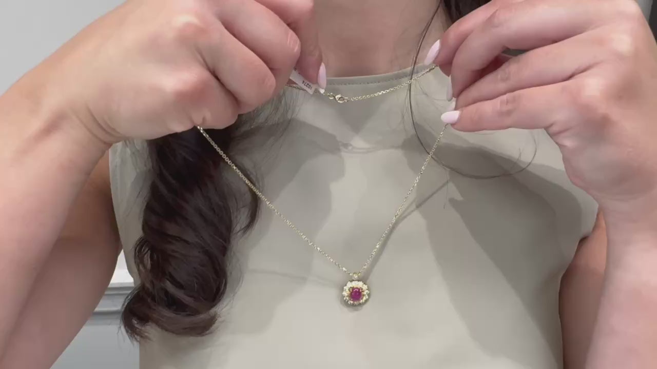 Vintage Ruby Pendant in 18K Gold with Diamonds on a New Chain