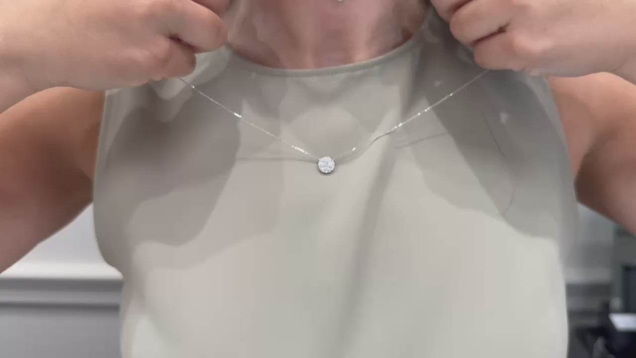 14K White Gold Necklace with Round Set Pave Diamonds