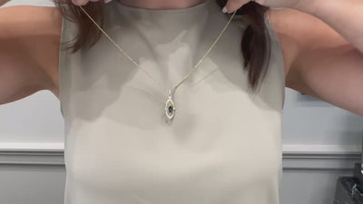 14K Yellow Gold Blue Sapphire and Diamond Pendant Necklace
