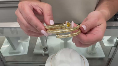 Marcello Pane Wrap Bangle Sterling Silver Bracelet with 18K Yellow Gold Overlay and Cubic Zirconia