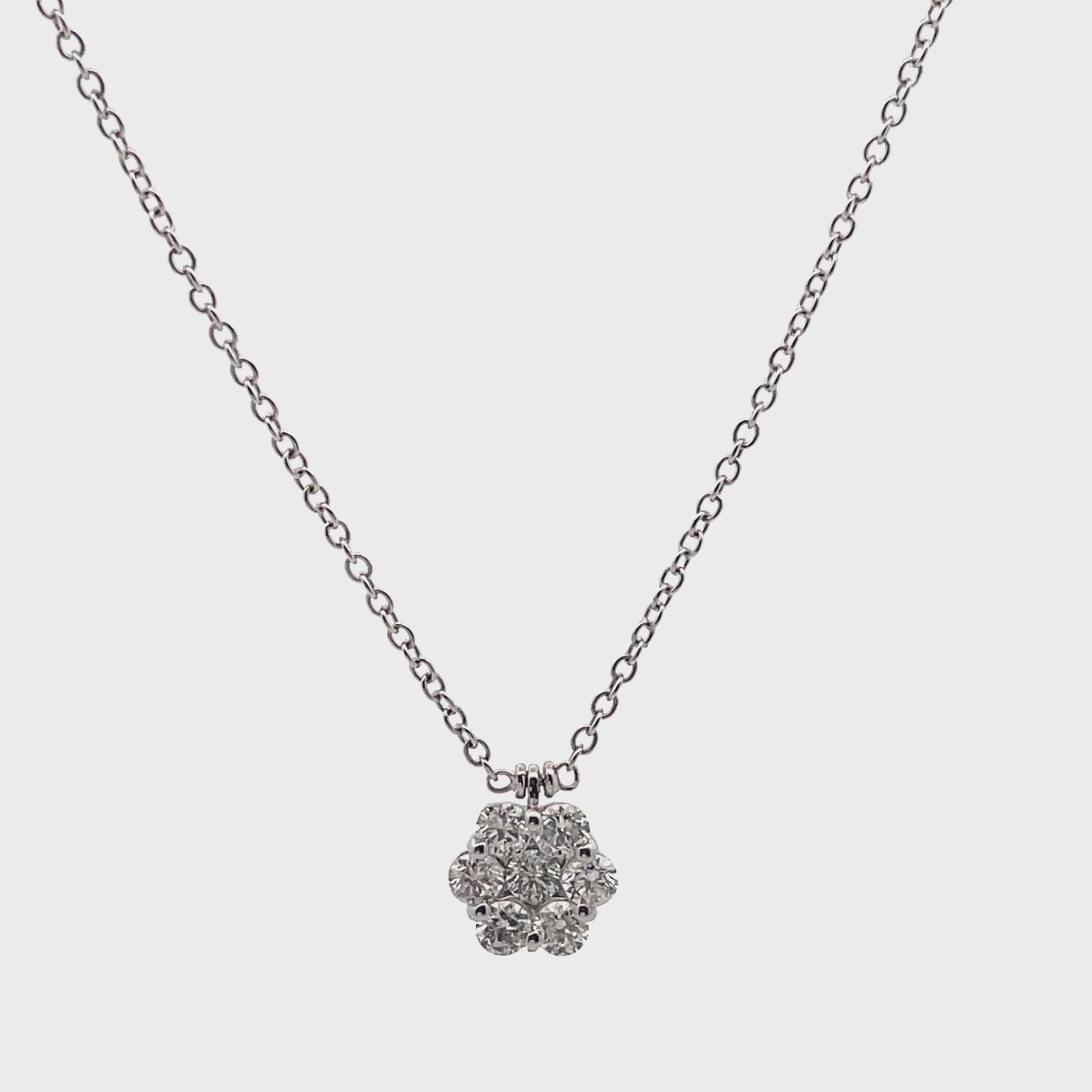 Load video: 18K White Gold Diamond Cluster Necklace