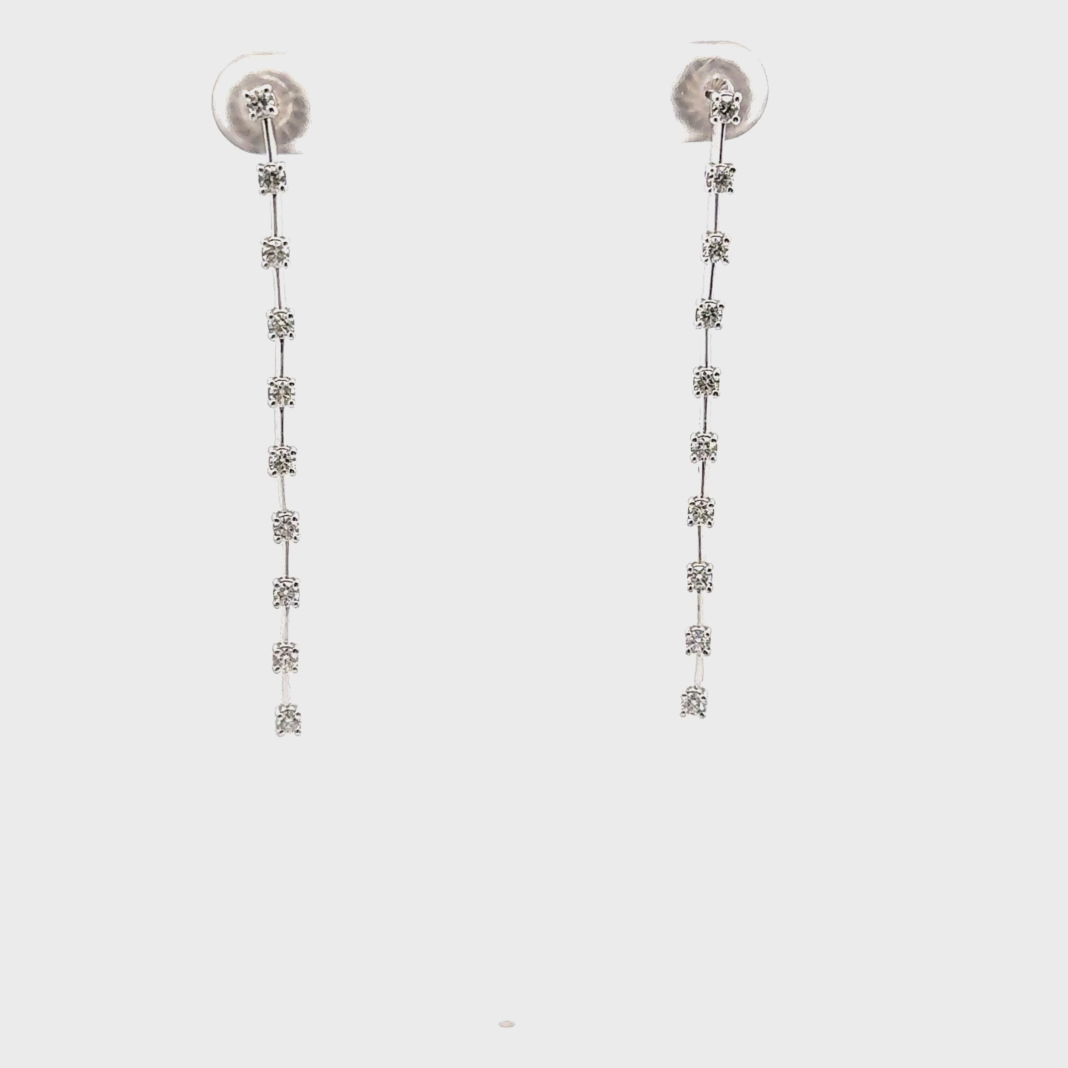 14K White Gold Diamond Linear Stilleto Earrings