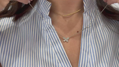 Petite Butterfly Diamond Pendant Necklace in 18K White Gold, Adjustable Length