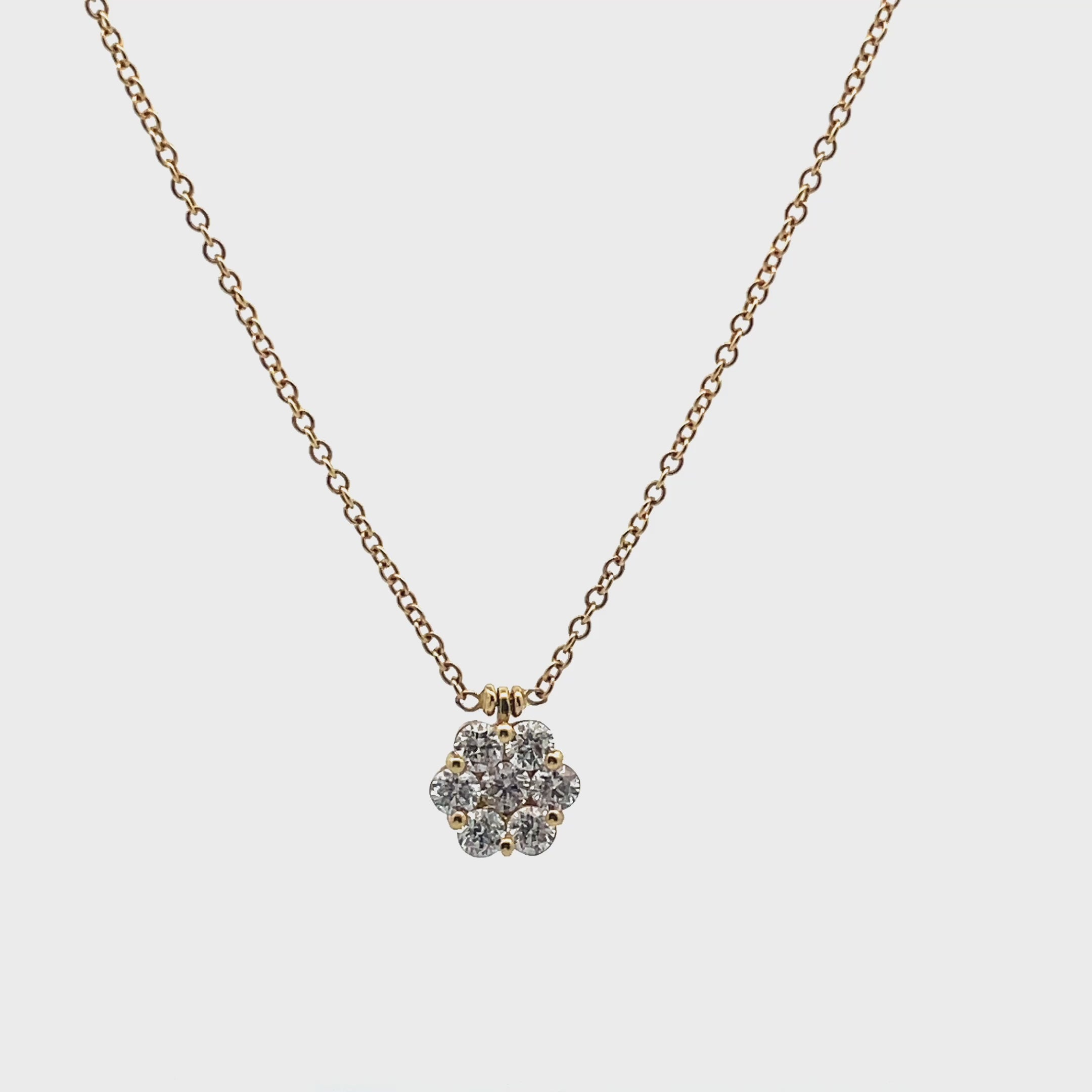 Load video: 18K Yellow Gold Diamond Cluster Necklace