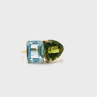 Meira T R10027/YG 14K Yellow Gold Aquamarine & Peridot Ring