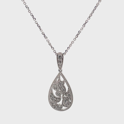 Pear Shape Diamond Drop Pendant Necklace 14K White Gold