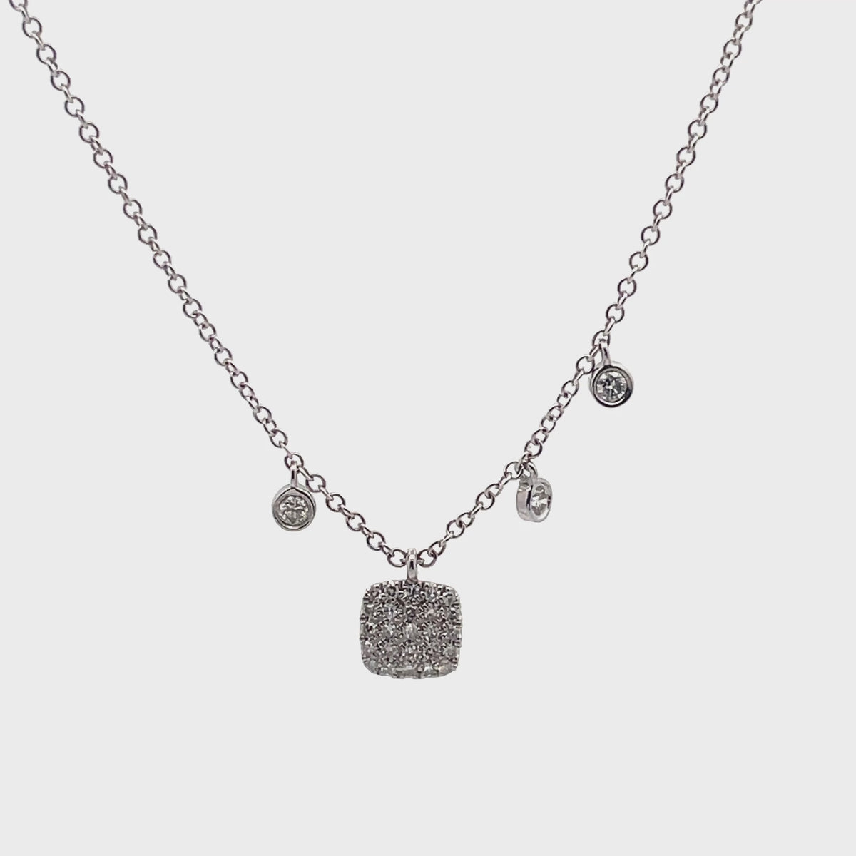 Meira T 1N7678/WG 14K White Gold Diamond Square Pendant Adjustable Necklace