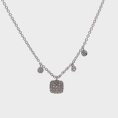 Meira T 1N7678/WG 14K White Gold Diamond Square Pendant Adjustable Necklace