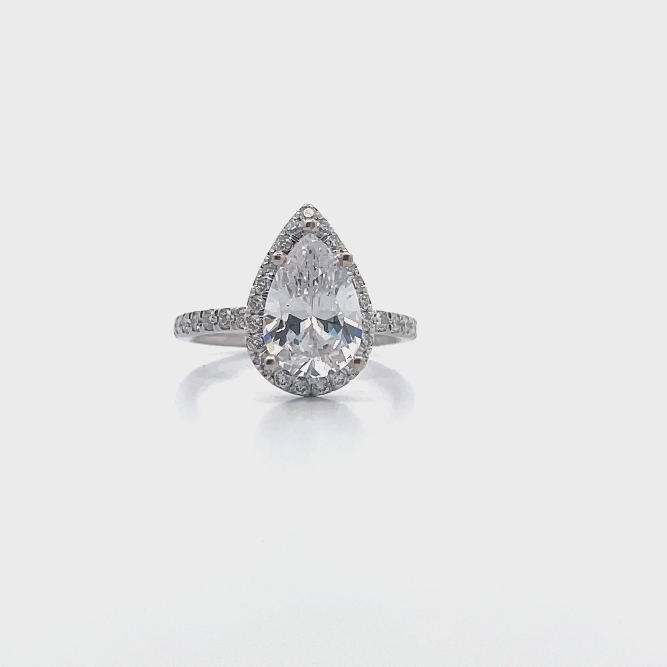 14K White Gold Micro Pave Engagement Ring Setting for Pear Shaped Stone, 41 Round Diamonds 0.47 Carats