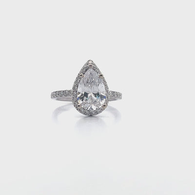 14K White Gold Micro Pave Engagement Ring Setting for Pear Shaped Stone, 41 Round Diamonds 0.47 Carats